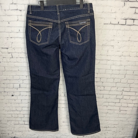 Calvin Klein Flare Jeans Size 10 Womens Mid Rise Dark Wash Blue Denim U2 - Picture 7 of 12